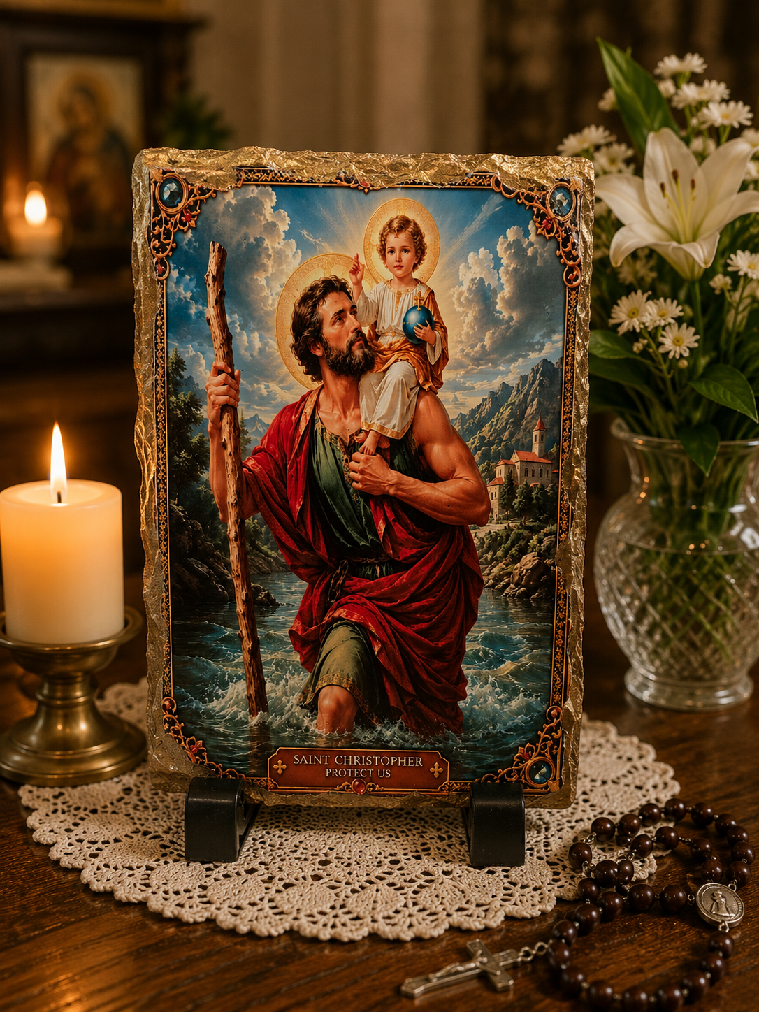 Saint Christopher Natural Slate Plaque