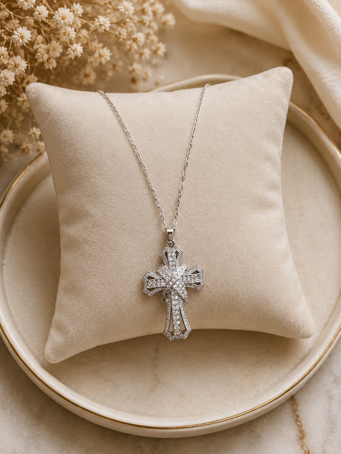 Silver Plated  Cross Pendant Necklace – Elegant Faith-Inspired Jewellery