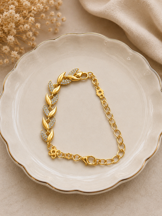 18K Gold Plated Crystal Leaf Bracelet ( B 25 )