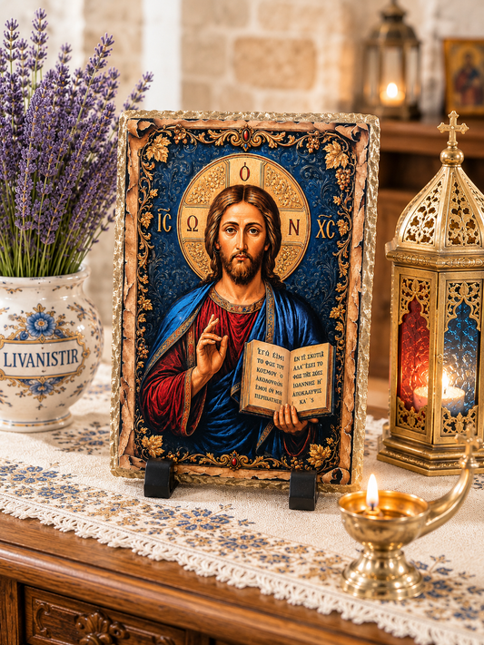 Christ Pantocrator Icon on Natural Slate Plaque