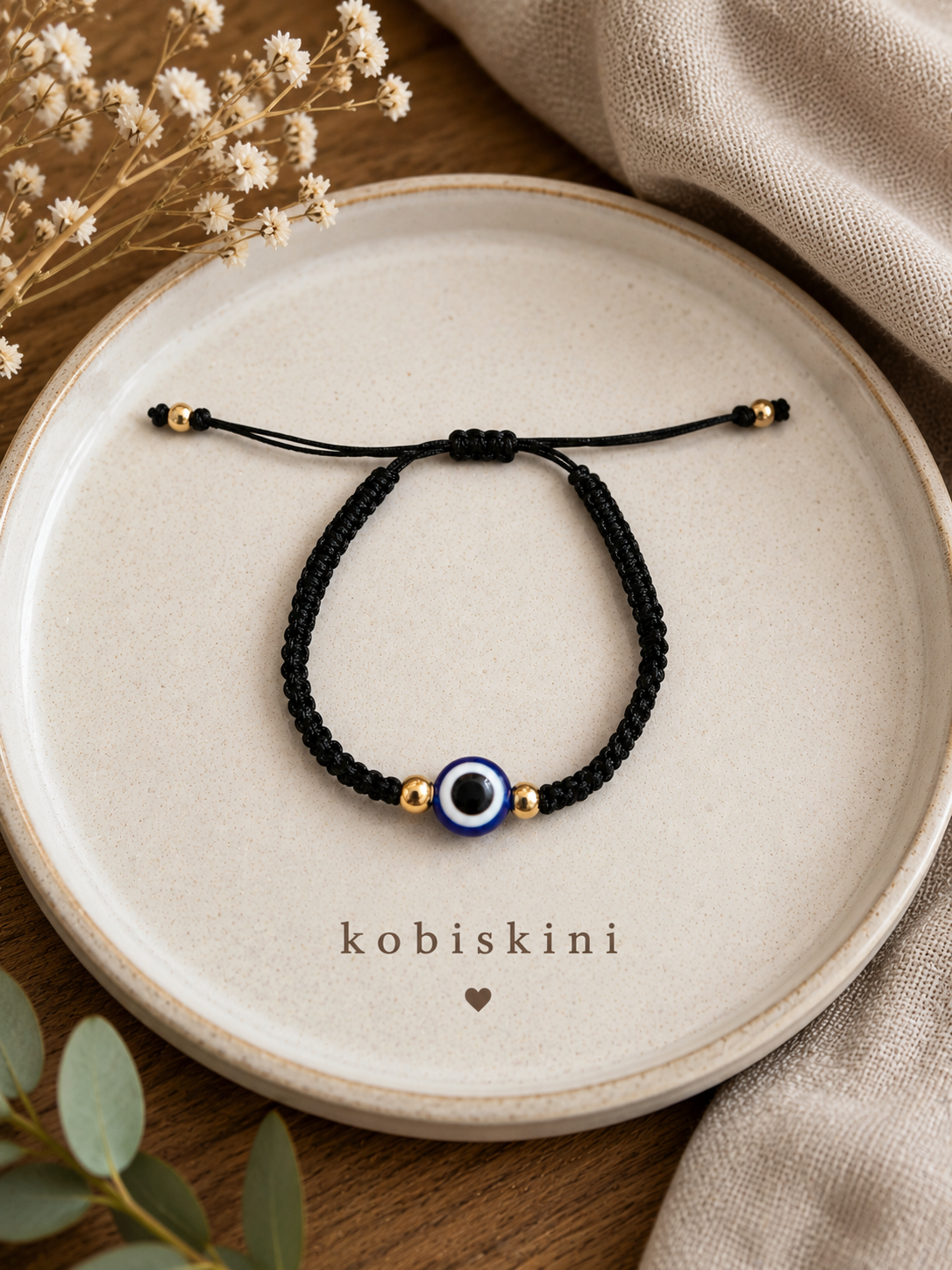 Evil Eye Bracelet – Black & Gold ( K 20 )