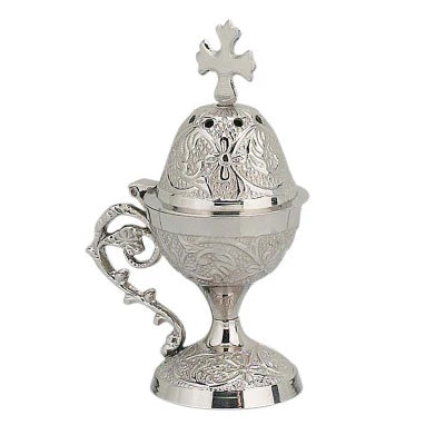 Silver Orthodox Table Censer – Ασημένιο Θυμιατό Τραπεζίου | Engraved Incense Burner with Cross